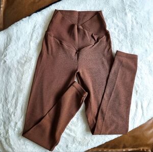 Aerie Real Me Brown Waffle Crossover Leggings (Size S)